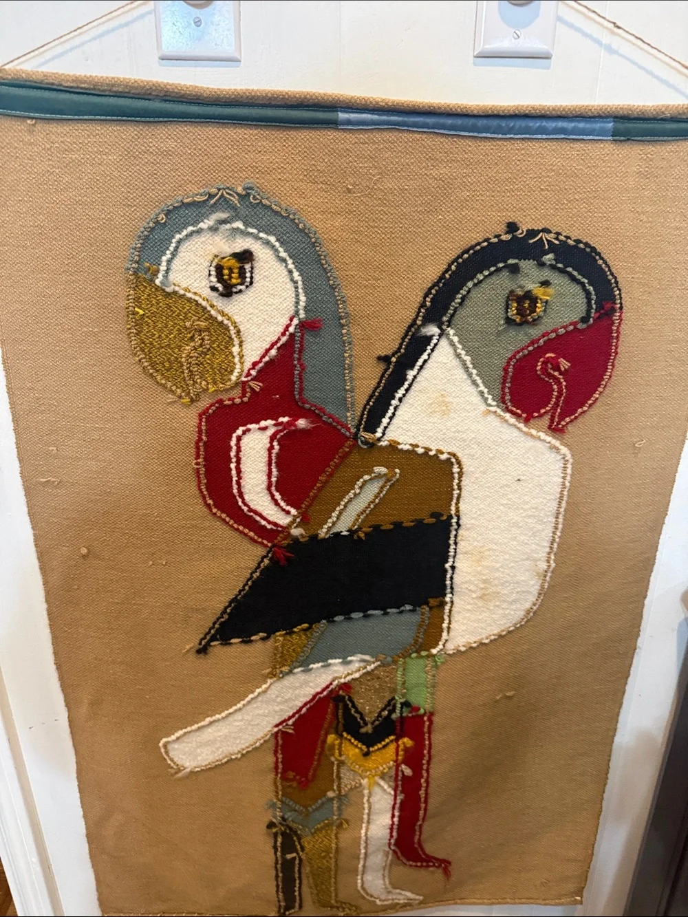 Vintage Ecuadorian Handwoven Parrot Wall Tapestry - Mid Century Modern